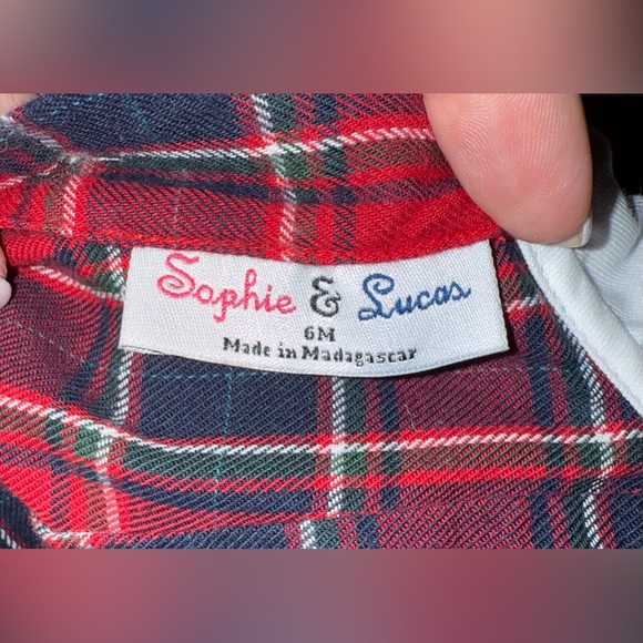 Sophie and Lucas red tartan long sleeve romper, size 6 mos - Picture 5 of 5